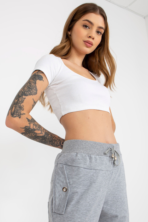 Šedé dámské tepláky s vysokým pasem Šedé dámské tepláky s vysokým pasem