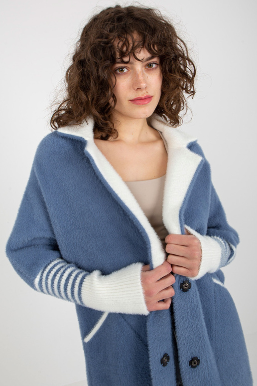 Tmavě modrý dámský kabát z alpaky s... Tmavě modrý dámský kabát z alpaky s...