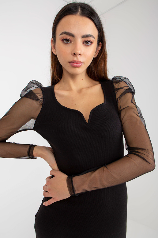 Černé žebrované koktejlové šaty se...