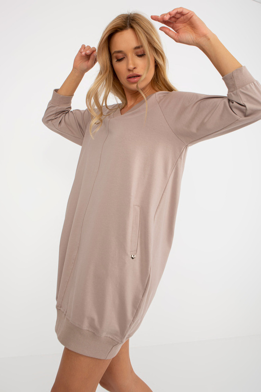 Tmavě béžové basic mikinové šaty s...