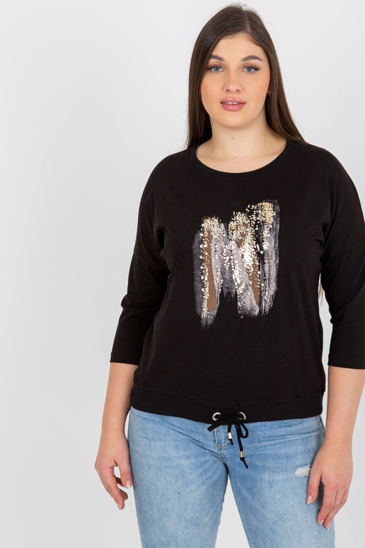 Černá nadměrná halenka s potiskem a...