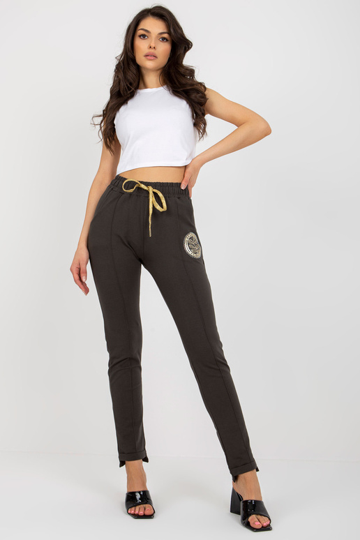 Khaki bavlněné tepláky s kapsami