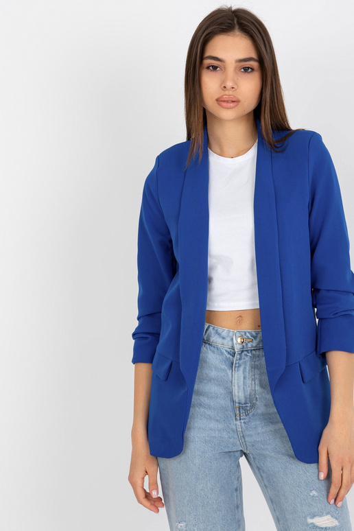 Tmavě modrá bunda s nařaseným rukávem...