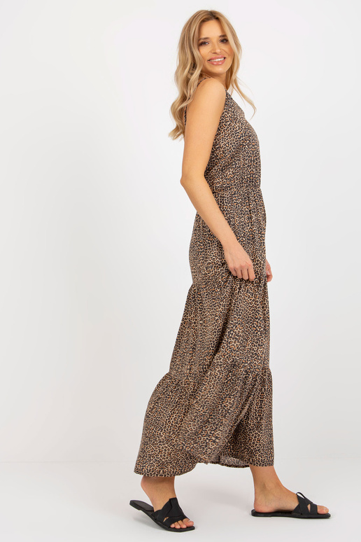 Hnědé maxi šaty s elastickým pasem