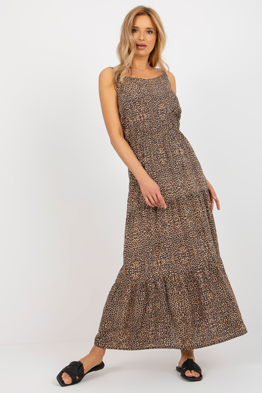 Hnědé maxi šaty s elastickým pasem
