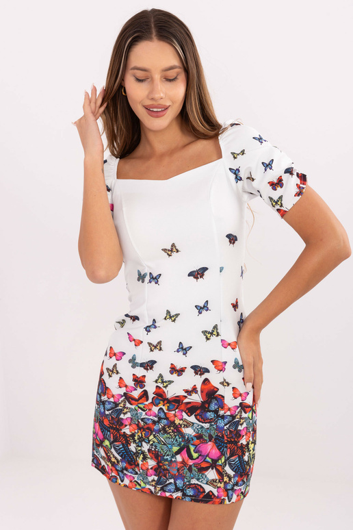 Bílé mini koktejlové šaty s potiskem