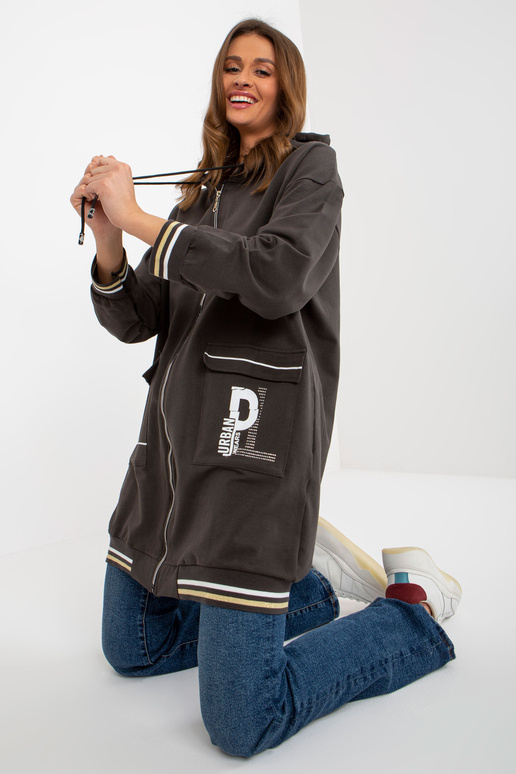 Khaki dlouhá mikina cardigan s nápisy...