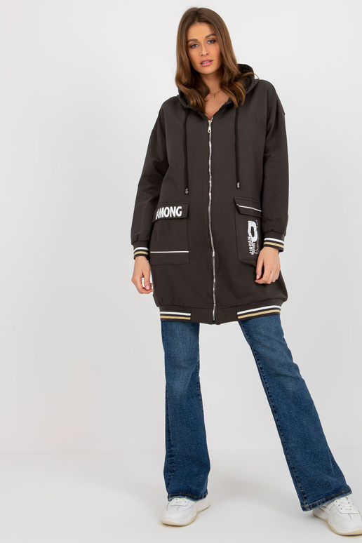 Khaki dlouhá mikina cardigan s nápisy...