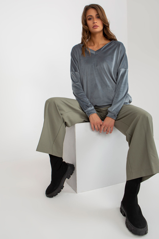 Dirty Blue Velur mikina bez kapuce s...