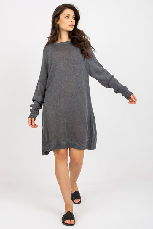 Tmavě šedé dámské oversized pletené šaty Tmavě šedé dámské oversized pletené šaty