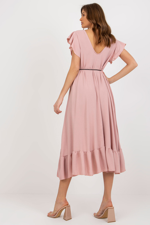 Světle růžové midi šaty s volánem a...