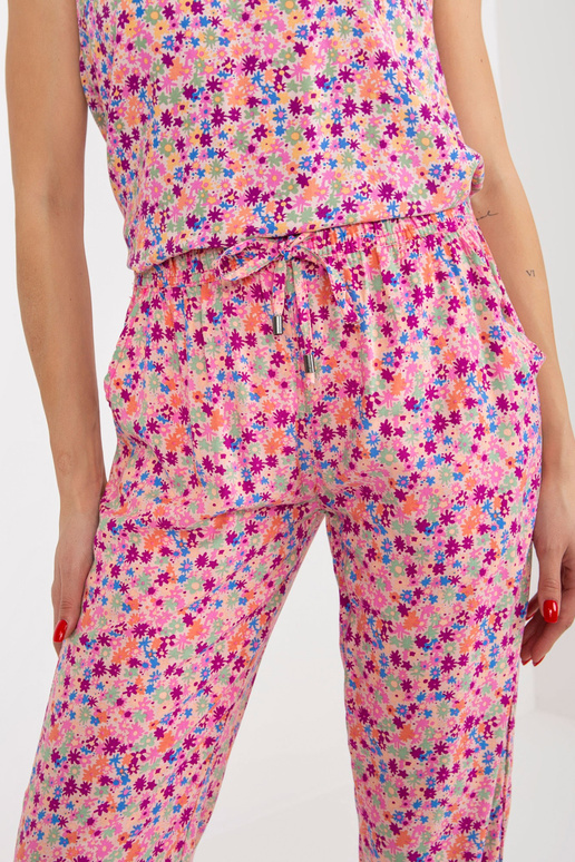 Růžové letní kalhoty s květinovým...