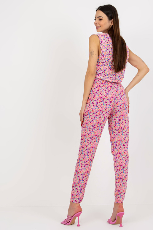 Růžové letní kalhoty s květinovým...