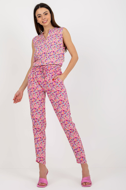 Růžové letní kalhoty s květinovým...