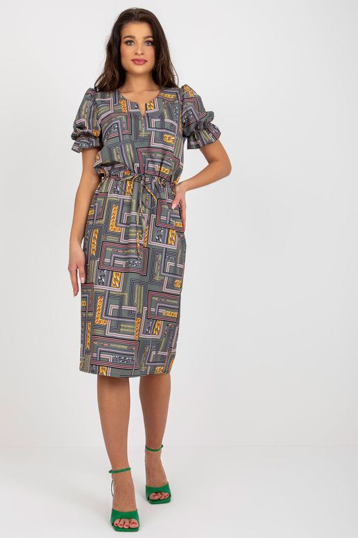 Khaki midi šaty s potiskem a...