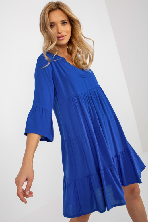 Kobaltové volné šaty s volánem a...
