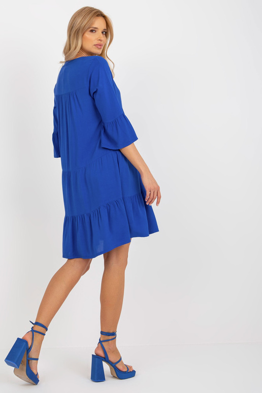 Kobaltové volné šaty s volánem a...