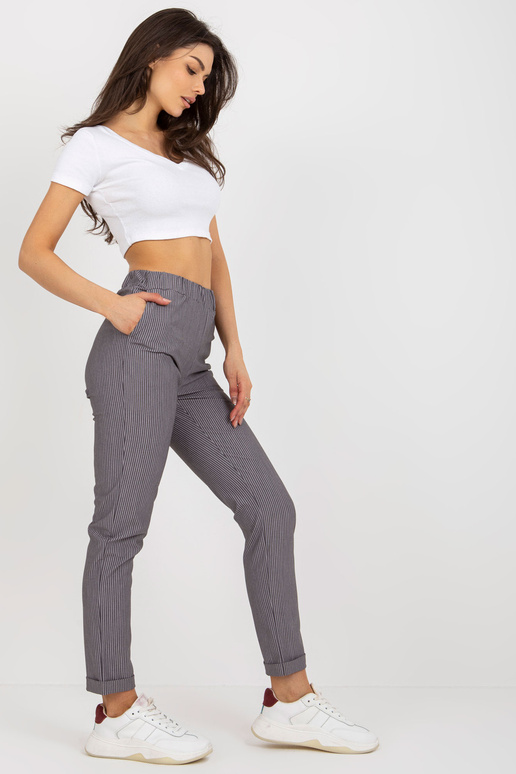 Fialové látkové pruhované kalhoty bez...