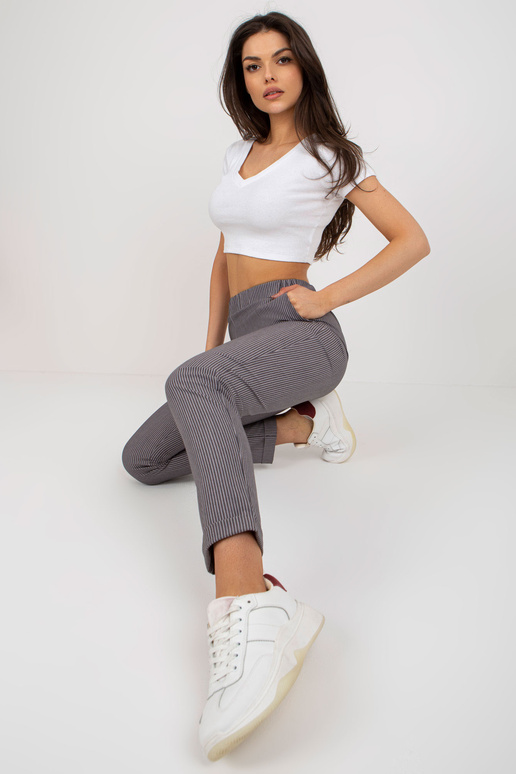 Fialové látkové pruhované kalhoty bez...