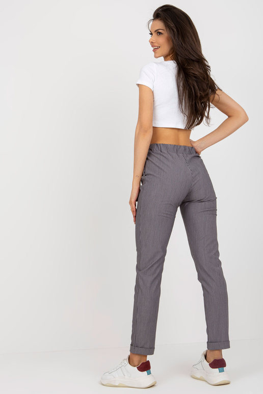 Fialové látkové pruhované kalhoty bez...