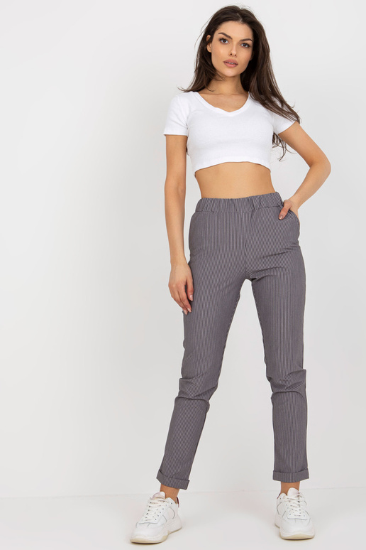 Fialové látkové pruhované kalhoty bez...