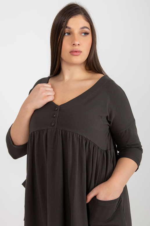 Khaki mikina šaty Plus Size Basic 3/4...