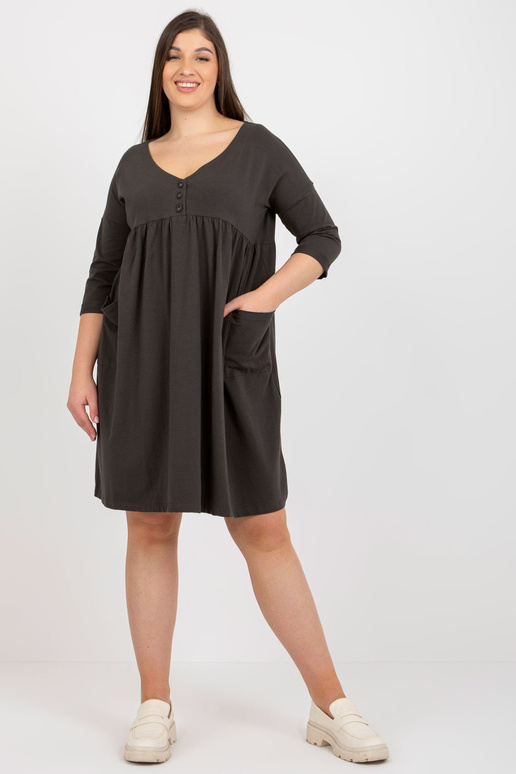 Khaki mikina šaty Plus Size Basic 3/4...