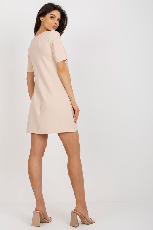 Béžové mini koktejlové šaty s kapsami