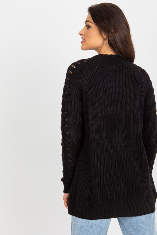 Černý prolamovaný oversize svetr s vlnou