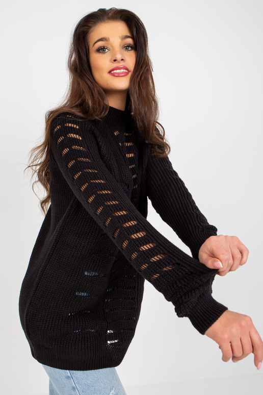 Černý prolamovaný oversize svetr s vlnou