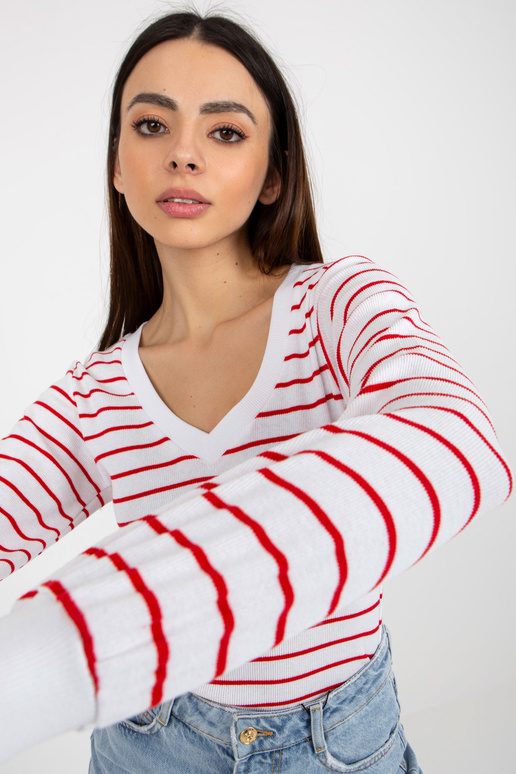 Bíločervená žebrovaná basic halenka s... Bíločervená žebrovaná basic halenka s...