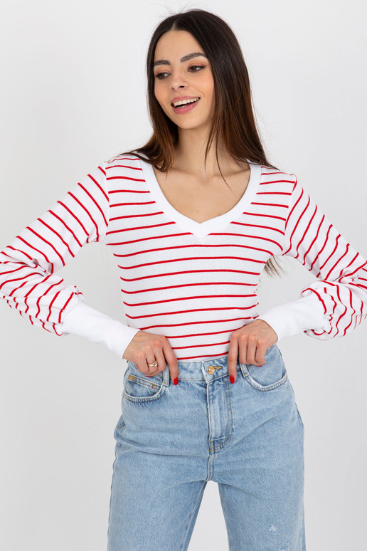 Bíločervená žebrovaná basic halenka s... Bíločervená žebrovaná basic halenka s...