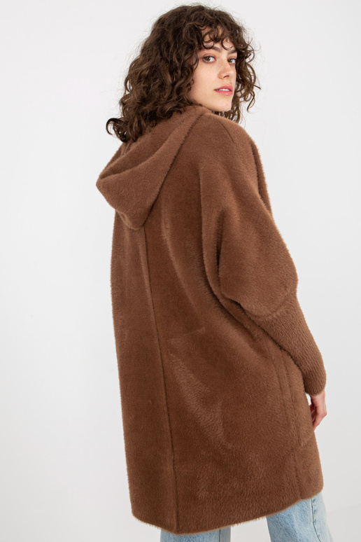Hnědý dámský alpakový kabát se zipem
