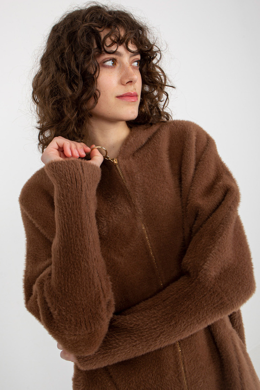 Hnědý dámský alpakový kabát se zipem
