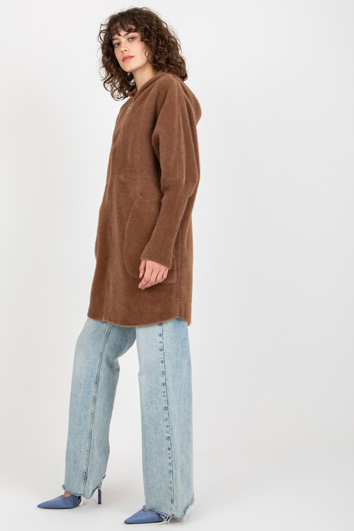 Hnědý dámský alpakový kabát se zipem