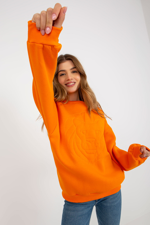 Oranžová mikina bez kapuce s výšivkou