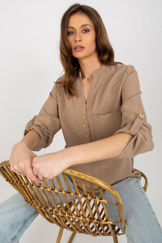 Tmavě béžová košilová halenka se... Tmavě béžová košilová halenka se...