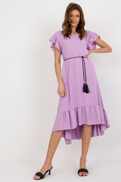 Světle fialové midi šaty s volánem a...