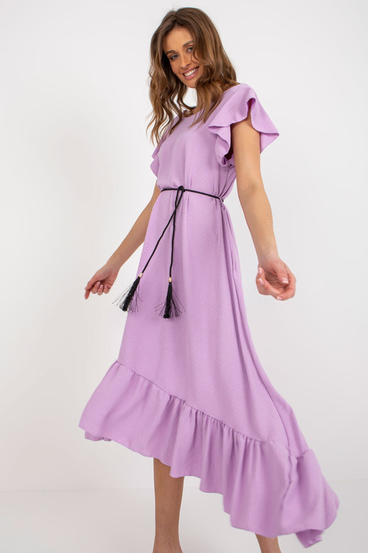 Světle fialové midi šaty s volánem a...