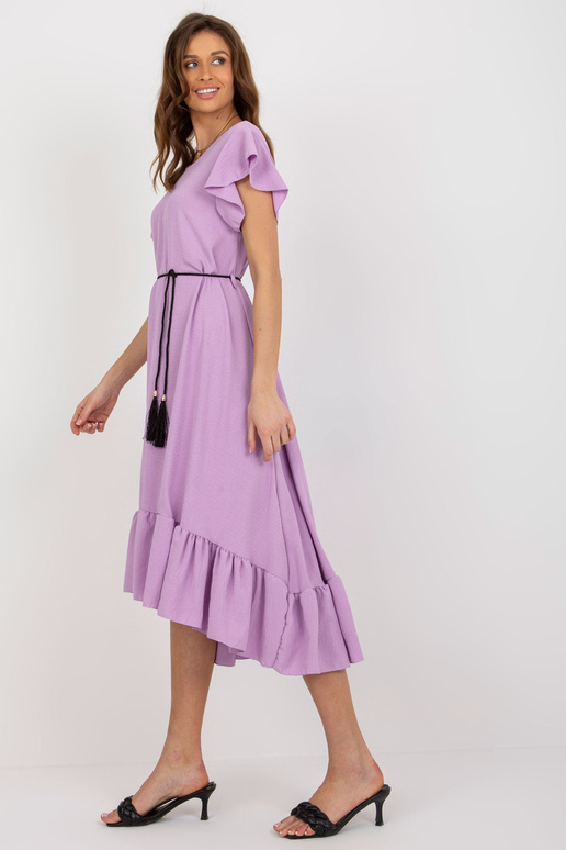 Světle fialové midi šaty s volánem a...