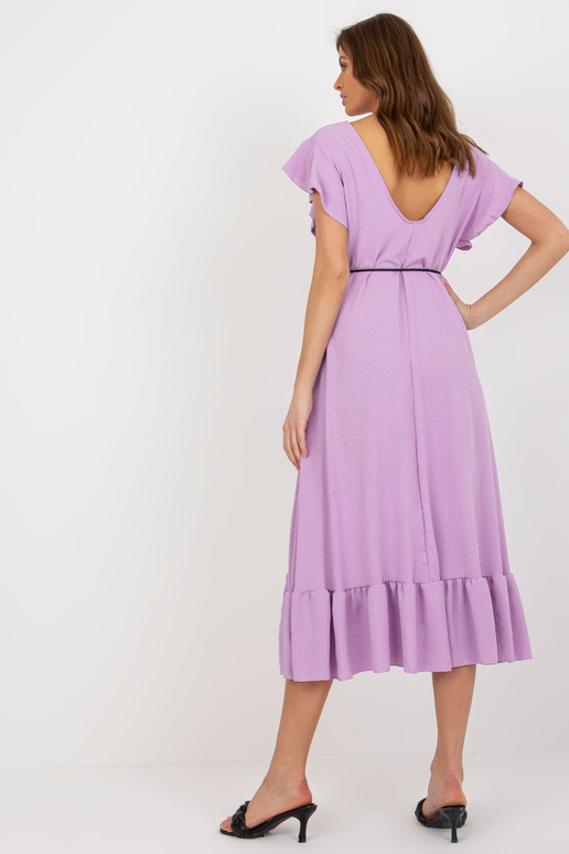 Světle fialové midi šaty s volánem a...