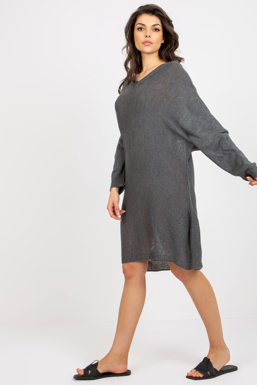 Tmavě šedé pletené šaty s výstřihem do V
