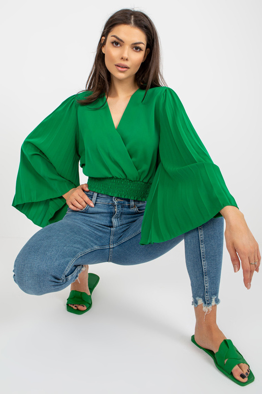 Zelená krátká společenská halenka s...