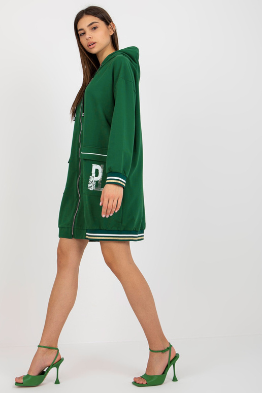 Tmavě zelená dlouhá mikina cardigan s...