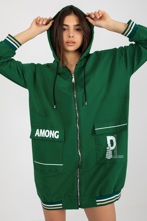 Tmavě zelená dlouhá mikina cardigan s...