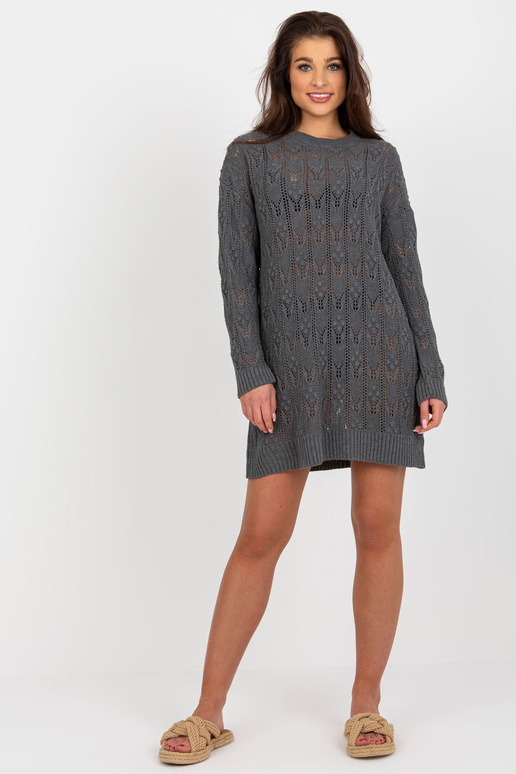Tmavě šedé volné pletené šaty s vlnou