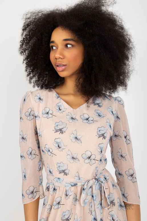 Béžové rozevláté šaty s potiskem a...