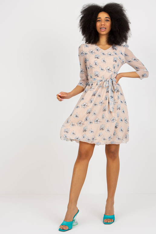 Béžové rozevláté šaty s potiskem a...