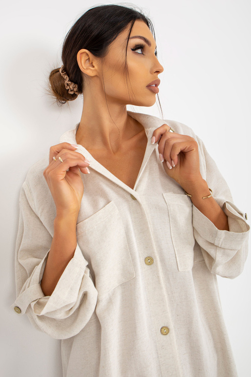 Světle béžové šaty se stojáčkem OCH...