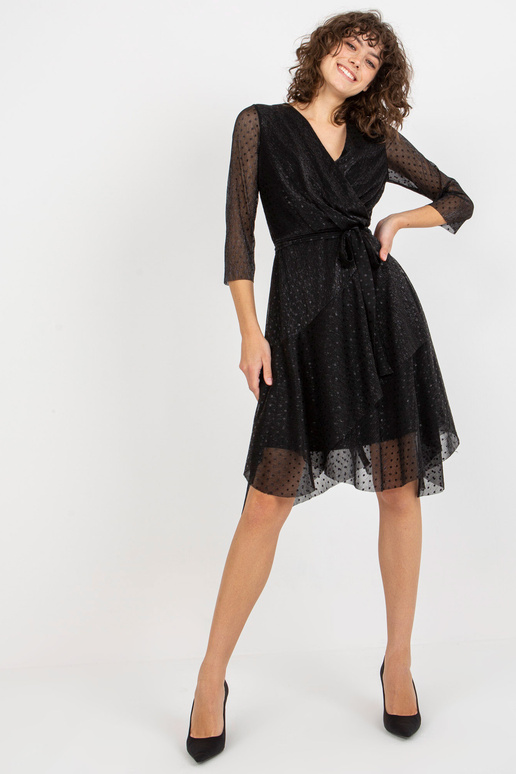 Černé zavinovací midi koktejlové šaty...